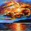 Gallery value USD19100 GOLDEN EVENING CLOUDS - PALETTE KNIFE Oil Painting On Canvas By Leonid Afremov